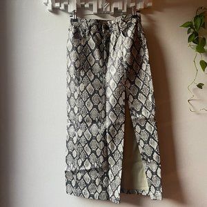 Free People Calgary Vegan Midi Skirt with Slit in Grey Snakeskin (Size: 0)